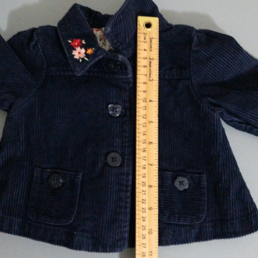 VTG Gymboree Blazer Infants 3-6M Blue 100 Cotton Embroidered Floral Corduroy Y2K